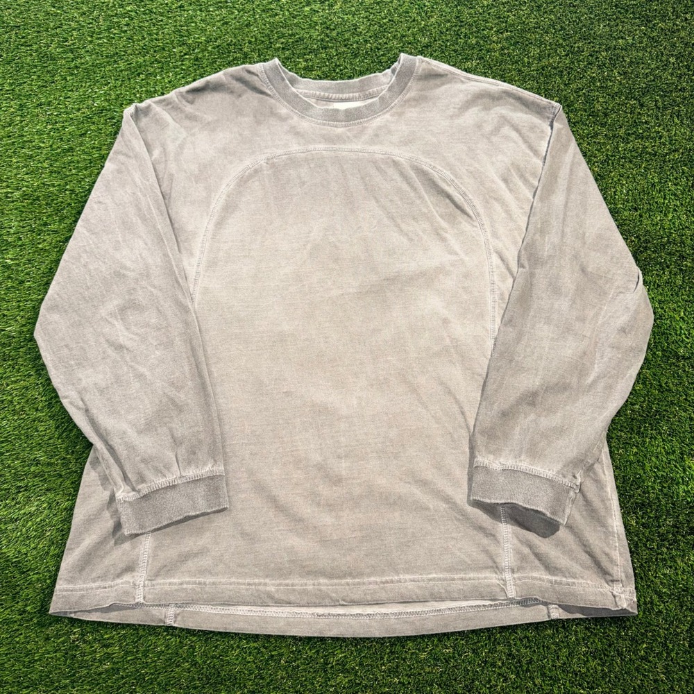 BDG Urban Outfitters Mens Grey Acid Wash Long Sleeve T-Shirt Bulldog Patch Med